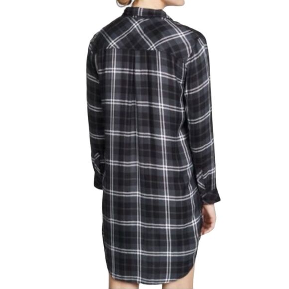 Rails Bianca Shirt Dress Onyx Slate Gray & White Plaid Button Front Size Small - Picture 4 of 13